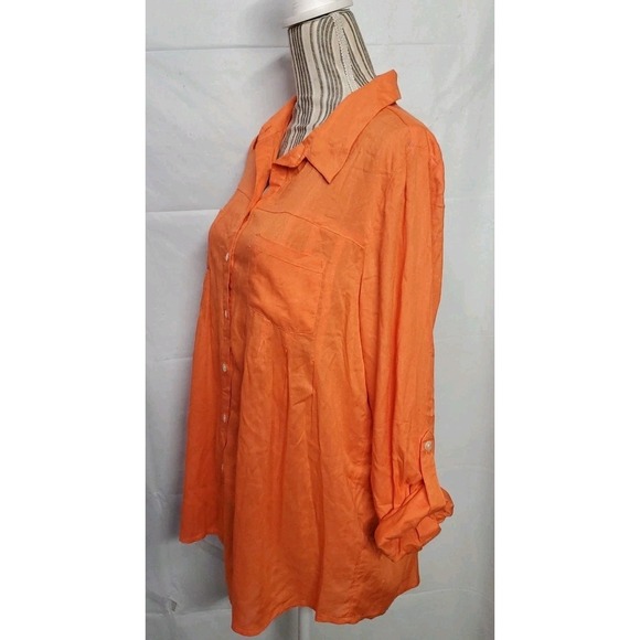 Style & Co Women's Pleated Roll Tab Sleeve Button Down Shirt Orange Size M NWOT - Picture 3 of 5